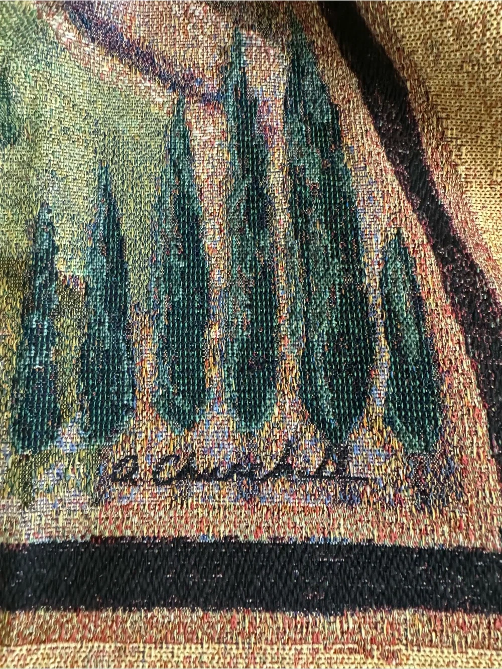 Vintage Mohawk Classic Italian Vineyard Tapestry Wall Hanging in Green and Beige